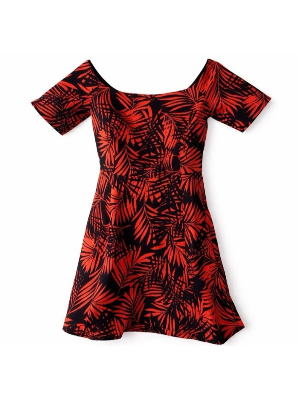 Zara Women Off The Shoulder Dress Tropical Print Black Orange Size Large